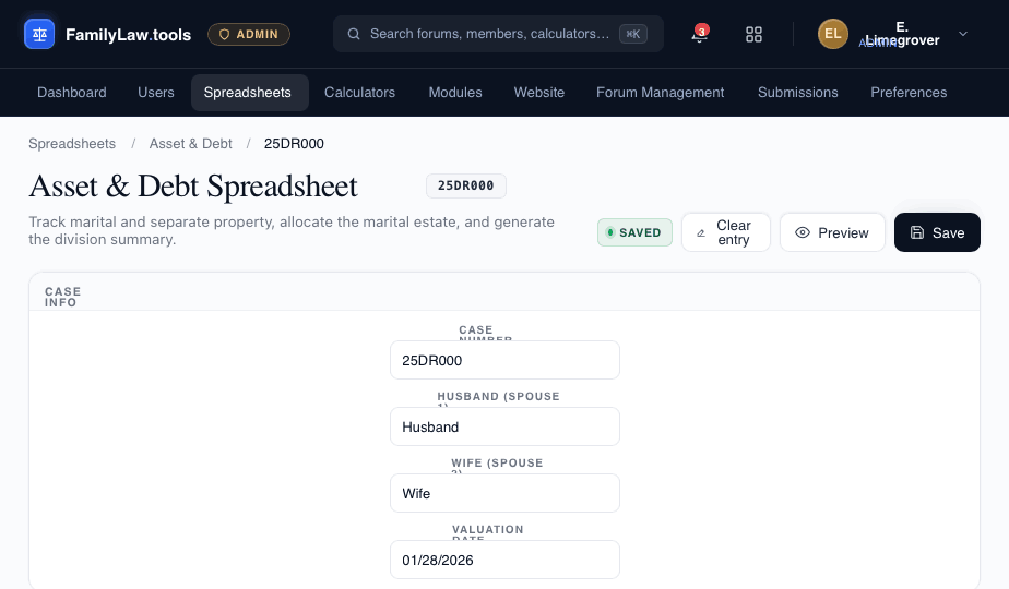 Asset and Debt Spreadsheet preview
