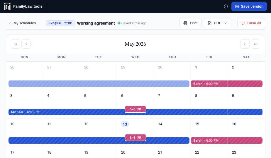Parenting Time Calendar preview