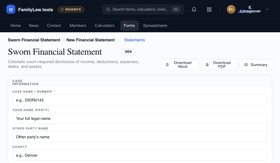Sworn Financial Statement preview